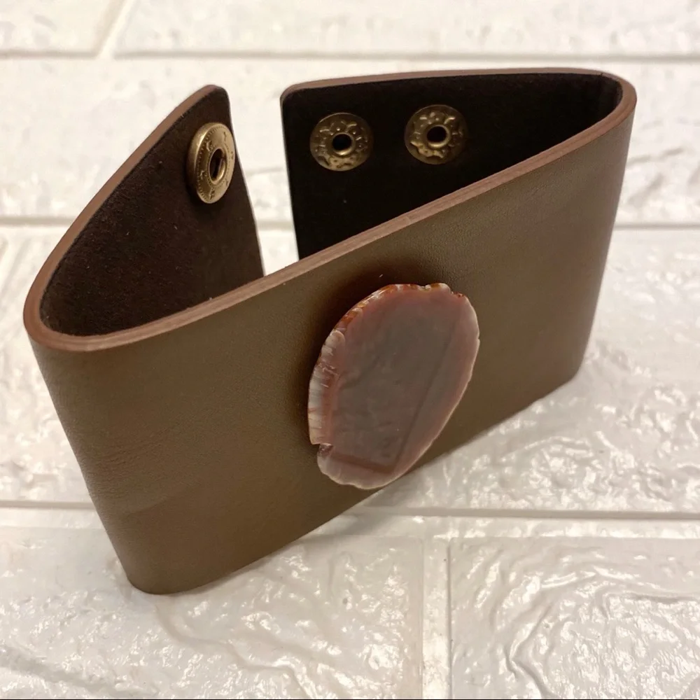 Faux Leather Cuff and Agate Bracelet by I.… - Picture 7 of 10